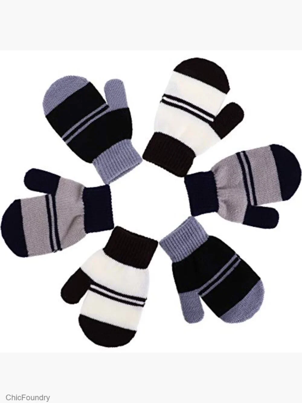 3 Pairs Toddler Magic Stretch Mittens Winter Knitted Gloves 1-4 Years